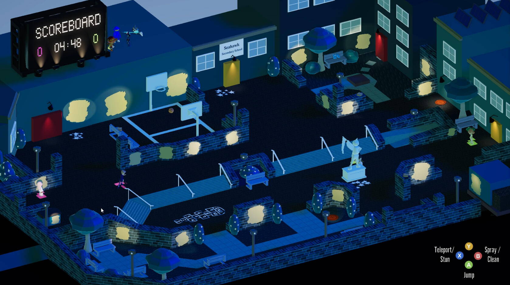 Overall map with the environment being cold colours, and the interactable with warm colours