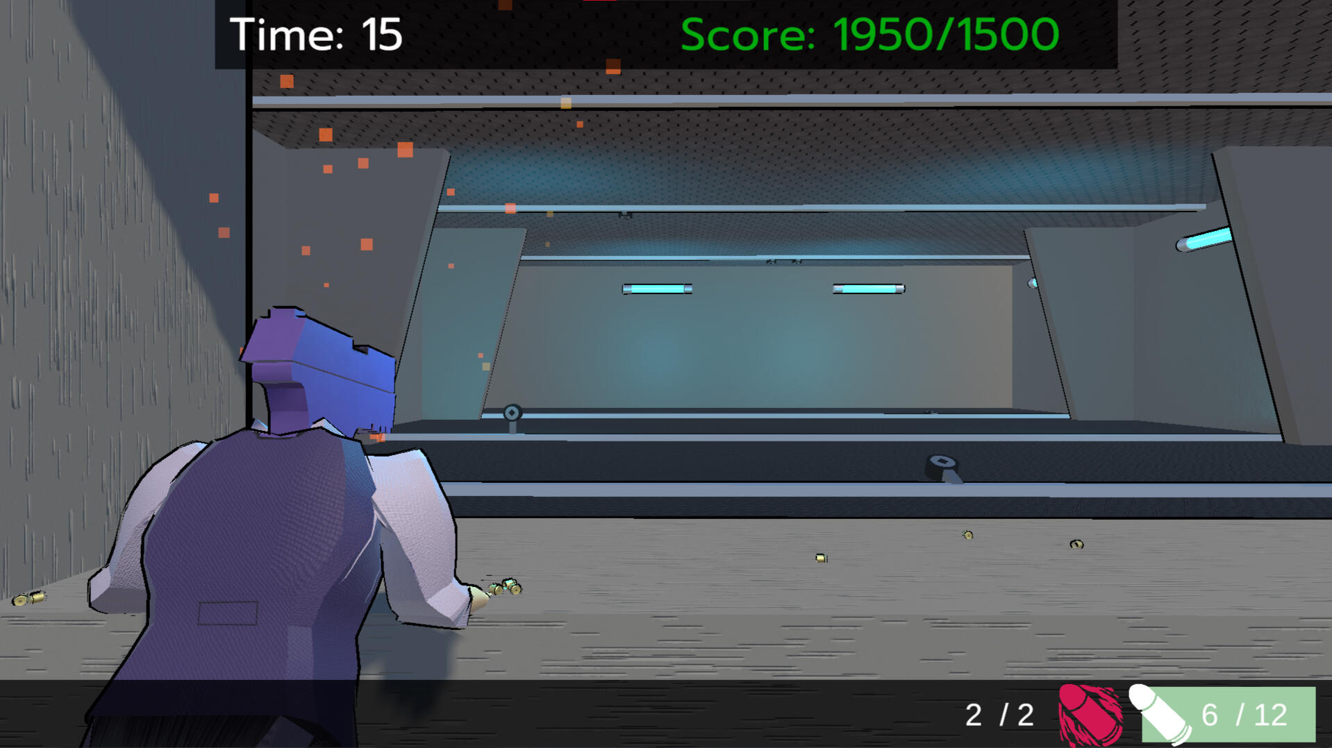 Half of the game is an aim-trainer, so I had to tie the reason why the player is in a shooting range into the narrative by making the drill a part of a test to impress the other guns