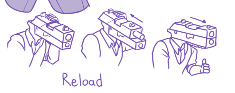 One of the most important thing in the game is shooting, and all characters have gun heads, so I spent some time researching how the gun would reload to fit their anatomy