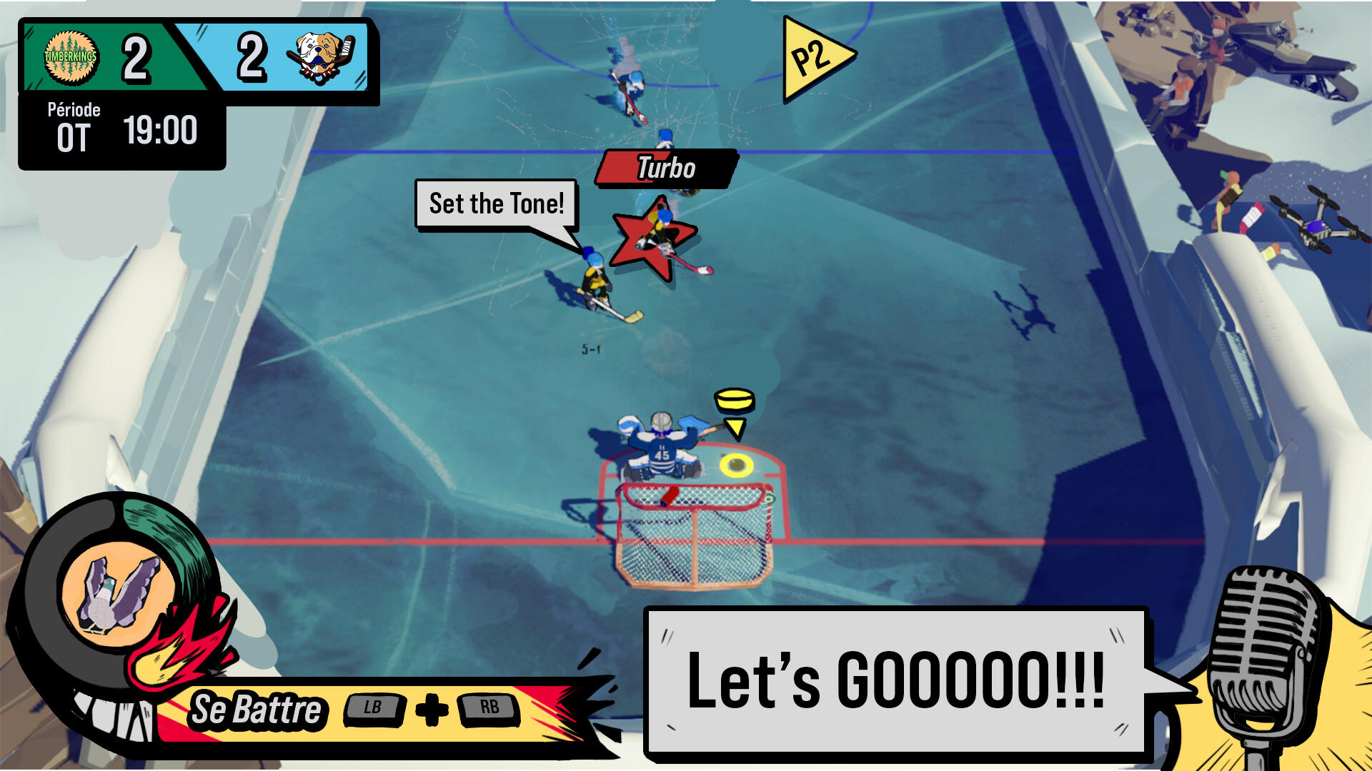 The current game interface after the adjustments. Some of the text is written in french and english to test the clarity of written information in different situations.