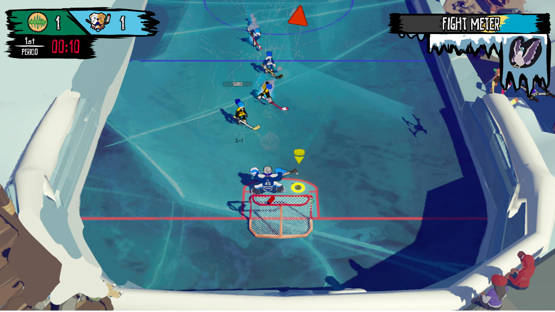 Experimentation of grouping information v1: top right where the fight meter and power up is in line with the time and score.