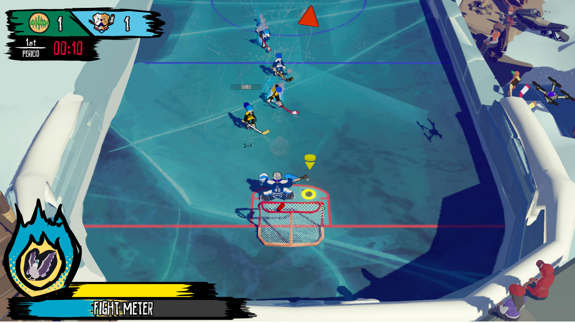 Experimentation of grouping information v2: the fight meter and power up is together on the bottom left, and the power up is a bar rather than a circle.