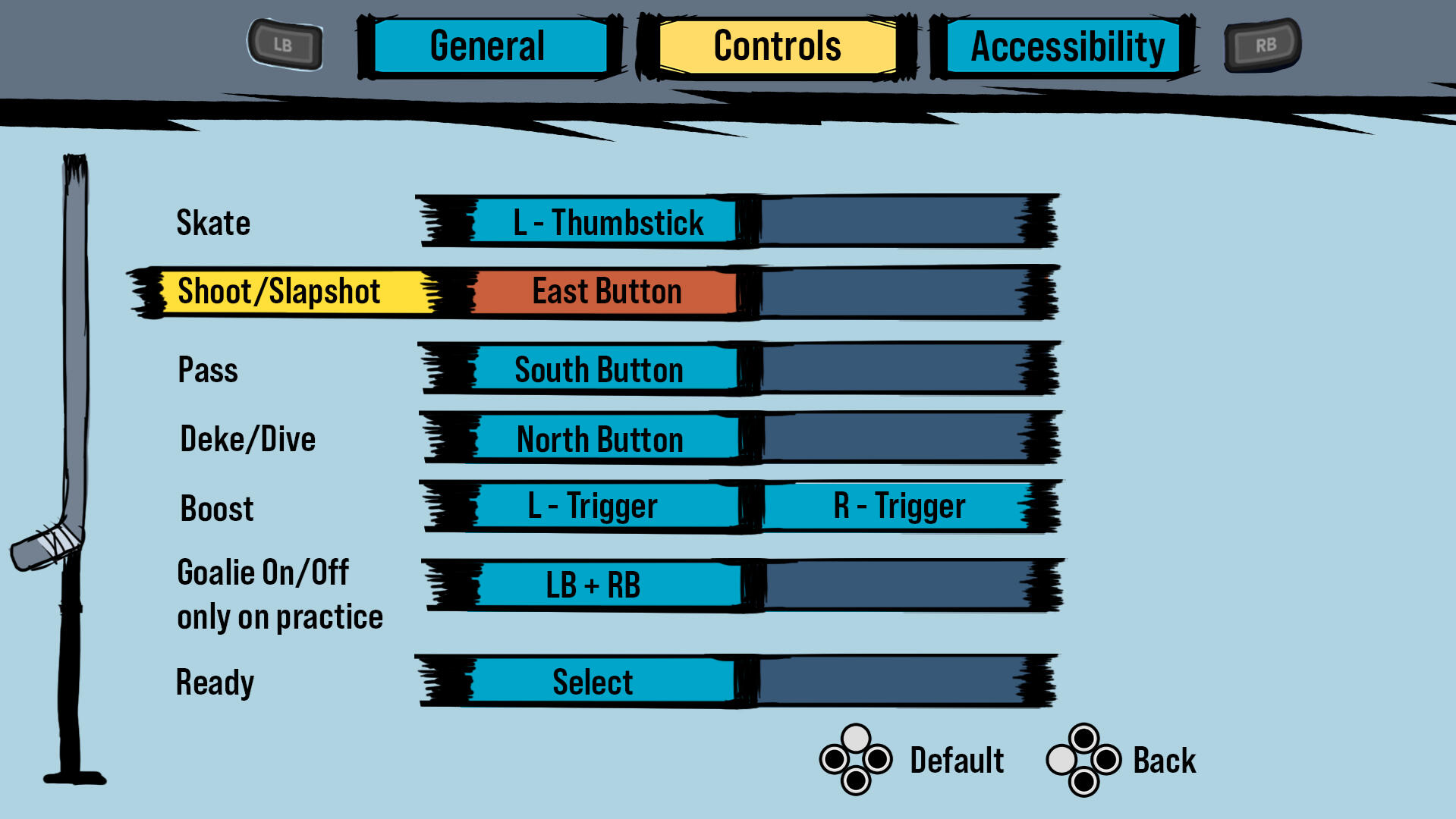 The settings mock up for remapping the buttons in the game.