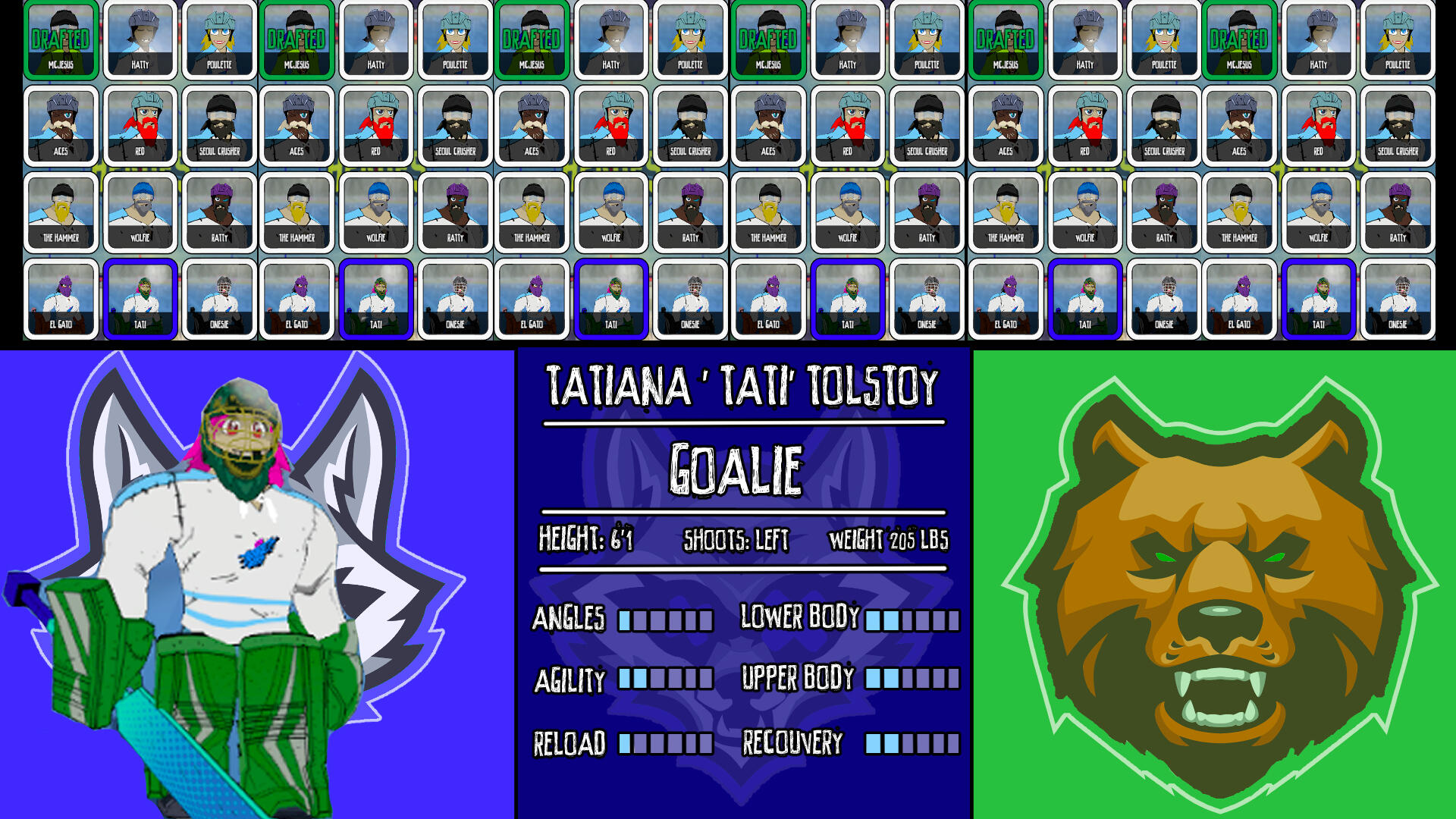 The first iteration of the team drafting interface. This layout maximized the amount of players available to choose.